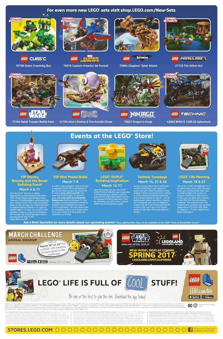 LEGO Store US-Kalender für März 2017 veröffentlicht