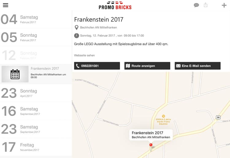 PROMOBRICKS App Kalender: Alle Termine auf einem Blick