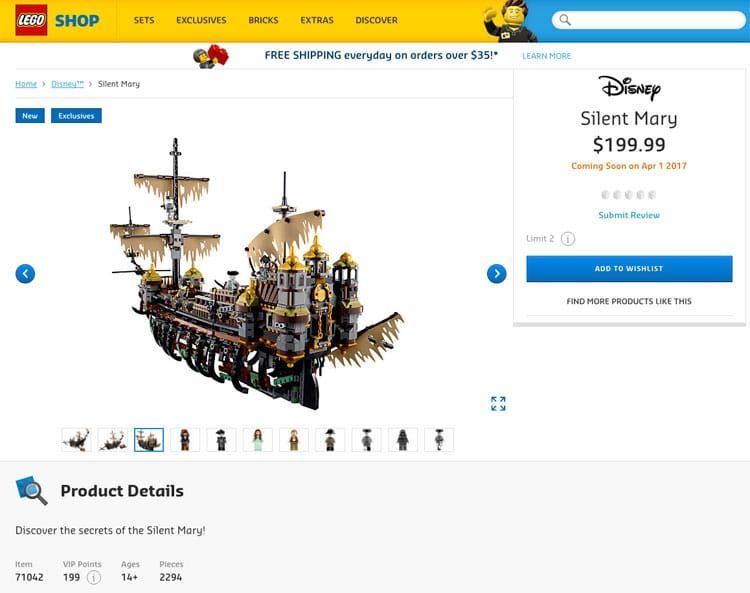LEGO Pirates of the Caribbean Silent Mary (71042) im US-Store gelistet