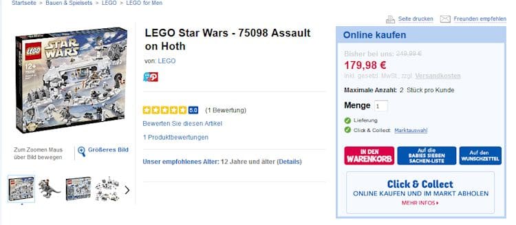 ToysRUs: LEGO Star Wars UCS Assault on Hoth (75098) für 179,98 Euro