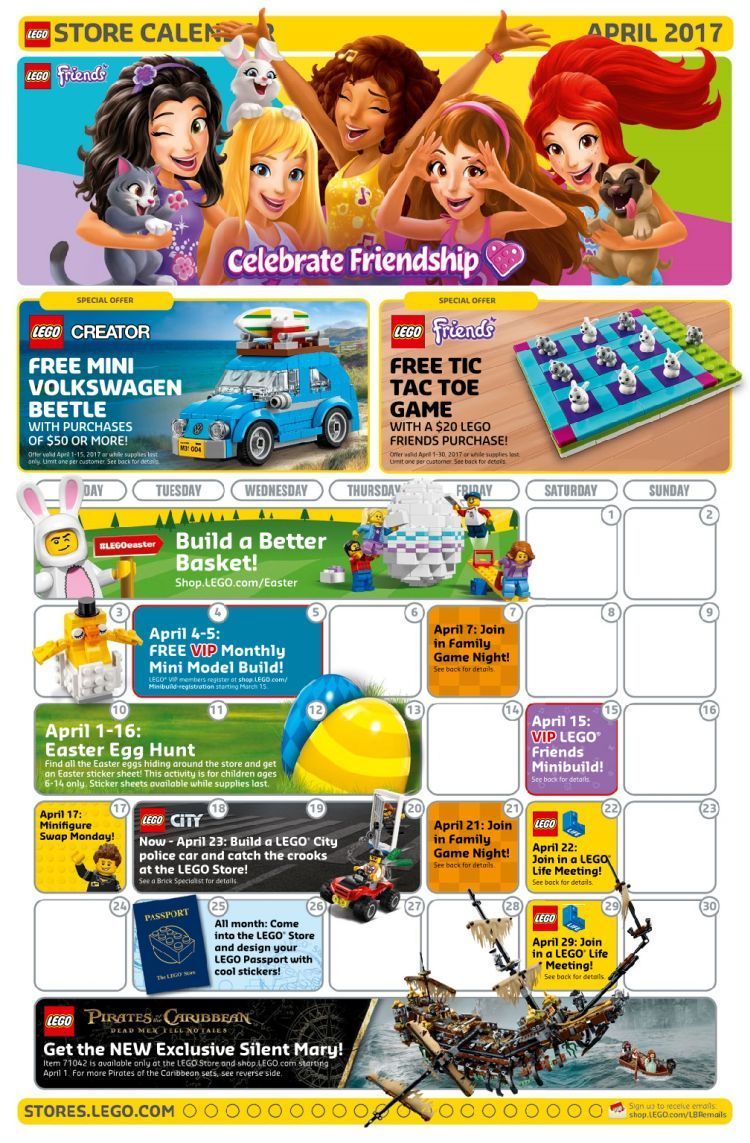 US-Store Kalender für April : Mini VW Beetle und LEGO Friends