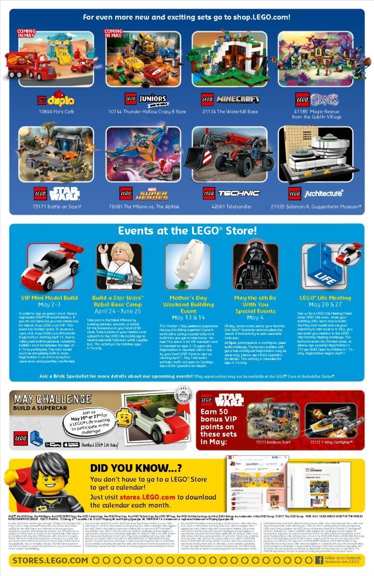 LEGO US-Store Kalender für Mai 2017 im Überblick