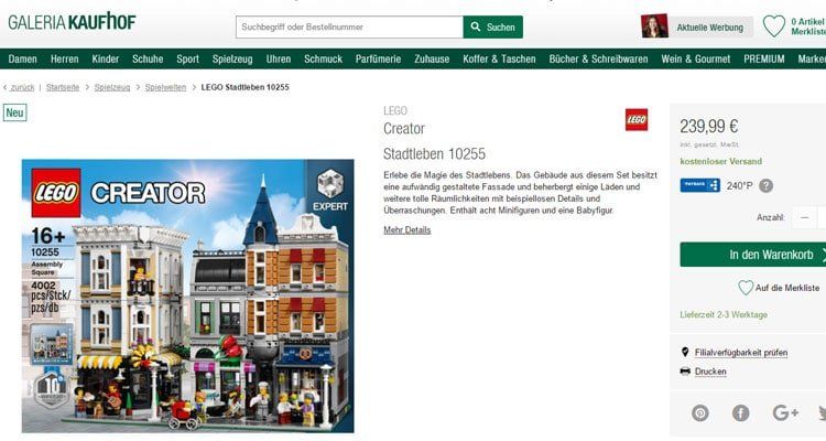 LEGO Creator Stadtleben (10255) jetzt auch bei Galeria Kaufhof