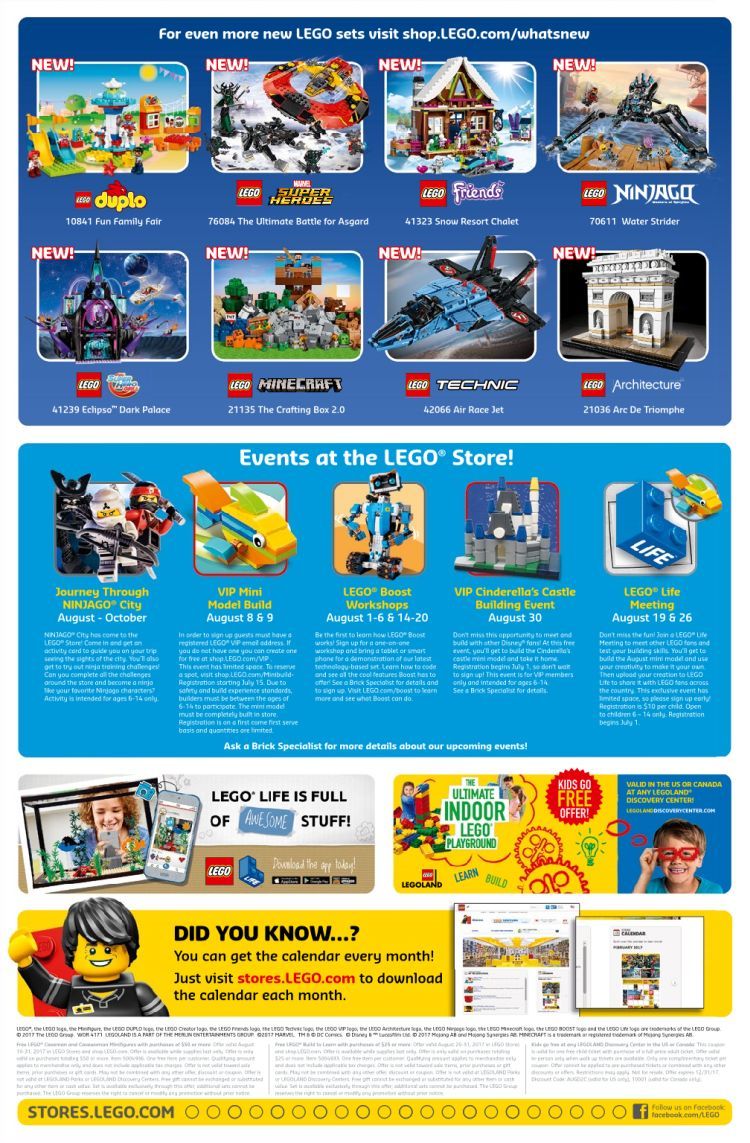 LEGO Store US-Kalender für August 2017 im Überblick