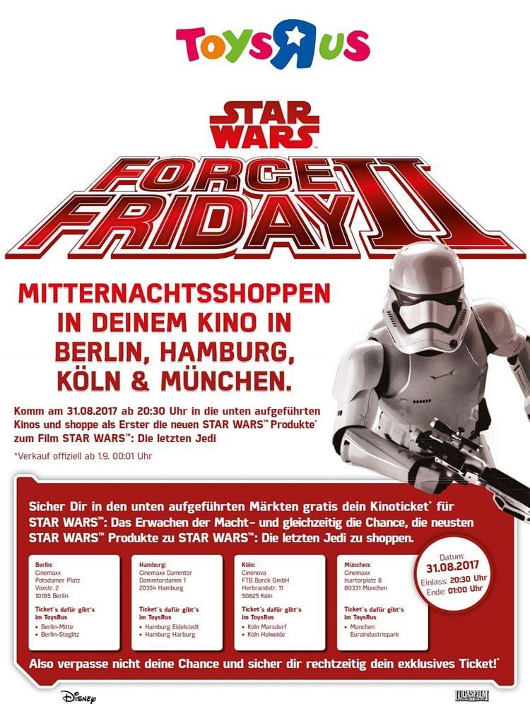 Star Wars Force Friday II: Erst Kinofilm, dann Shopping bei ToysRUs