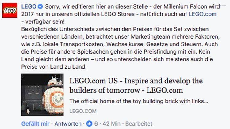 LEGO Star Wars UCS Millennium Falcon (75192) bleibt 2017 exklusiv im Store