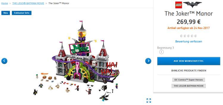 LEGO Batman Movie Joker Manor (70922) im LEGO Online-Shop gelistet