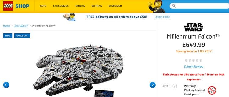 LEGO Star Wars Millennium Falcon (75192) ab 8.30 Uhr im Online-Shop