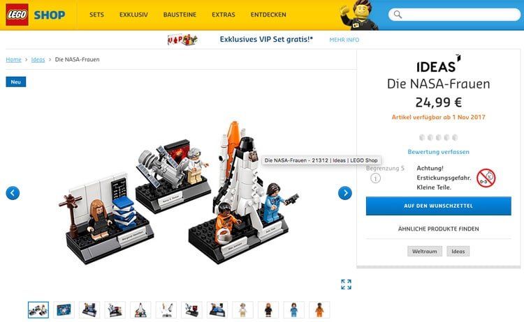 LEGO Ideas Die NASA-Frauen (21312) bereits im LEGO Online-Shop gelistet
