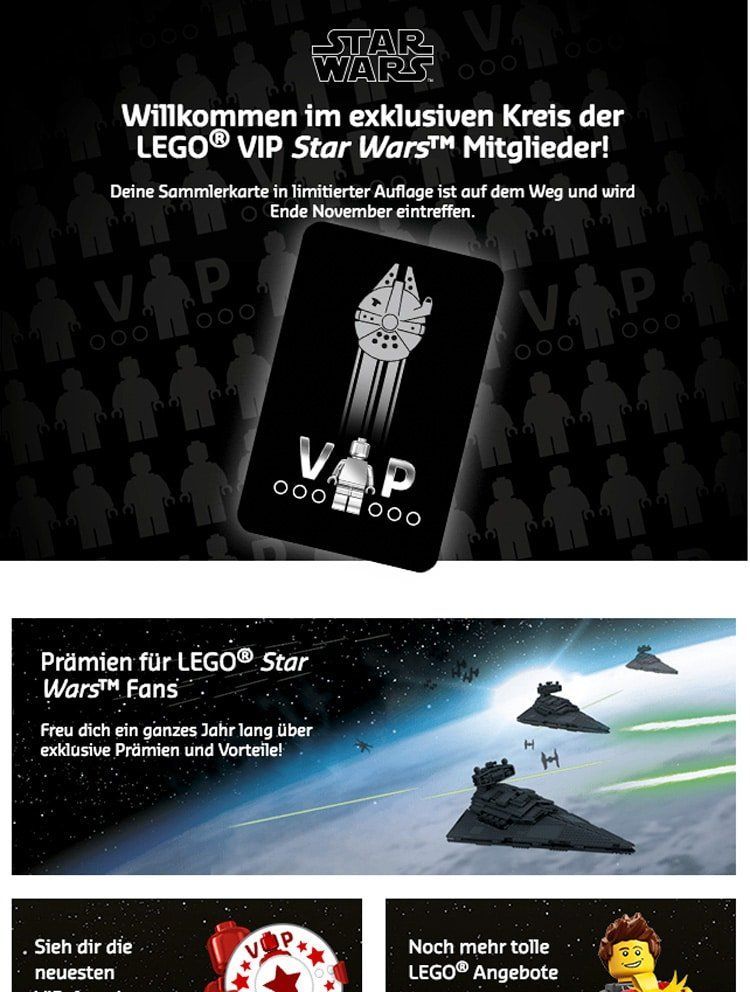 Millennium Falcon Käufer: Eure LEGO VIP Star Wars Karte ist auf dem Weg