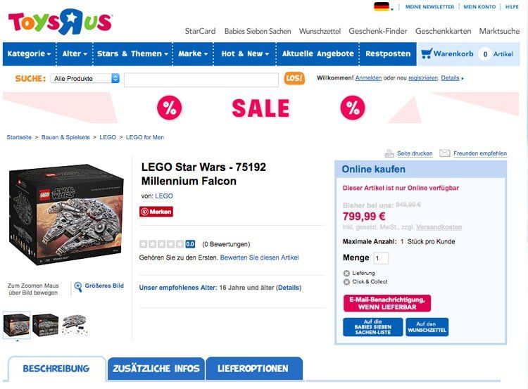 LEGO Star Wars UCS Millennium Falcon (75192) im ToysRUs Online-Shop