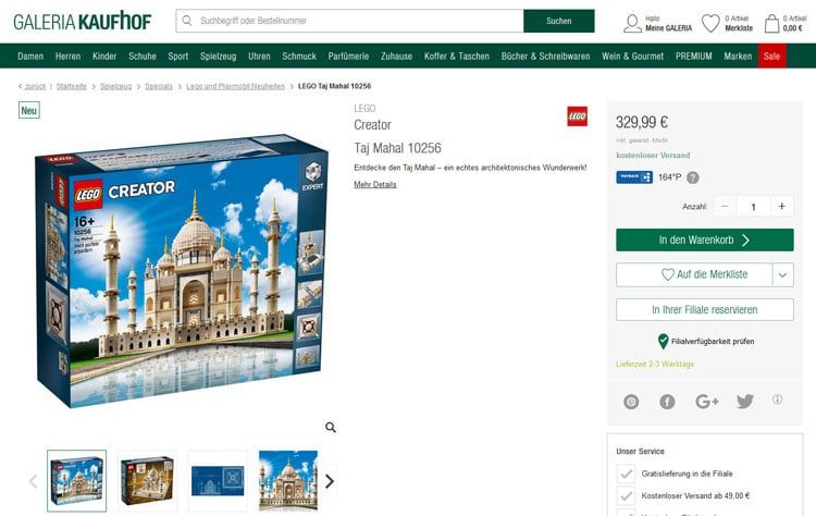 LEGO 10256 Creator Taj Mahal jetzt auch bei Galeria Kaufhof mit Rabatt