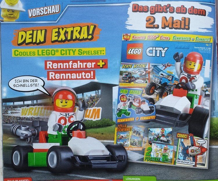 LEGO City Magazin Mai 2018 kommt mit Octan-Rennfahrer und Rennauto