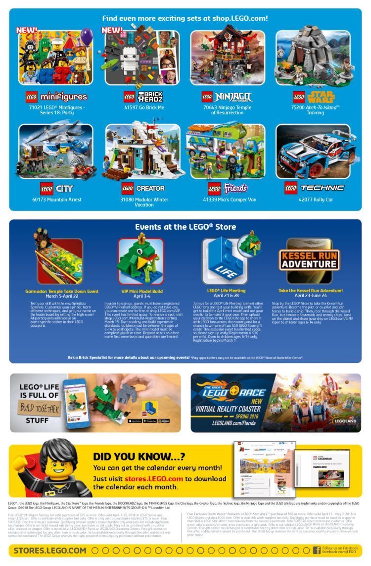 LEGO Store US Kalender für April 2018 mit richtig vielen Überraschungen