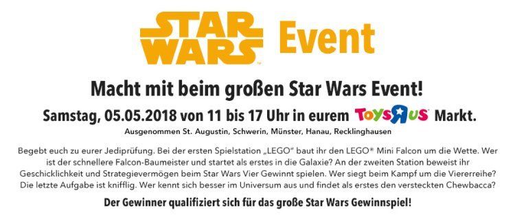 ToysRUs: LEGO Star Wars Bau-Event am 05. Mai 2018