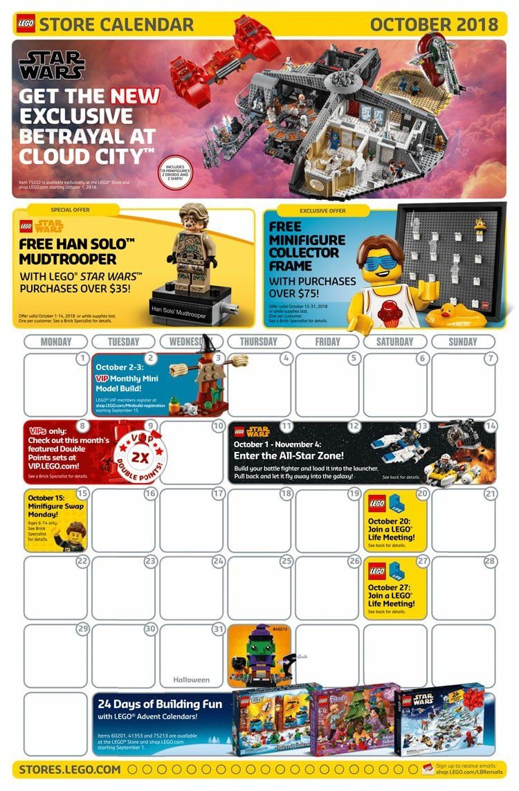 LEGO Store US Flyer für Oktober 2018: Solo Mudtropper und Figurenrahmen