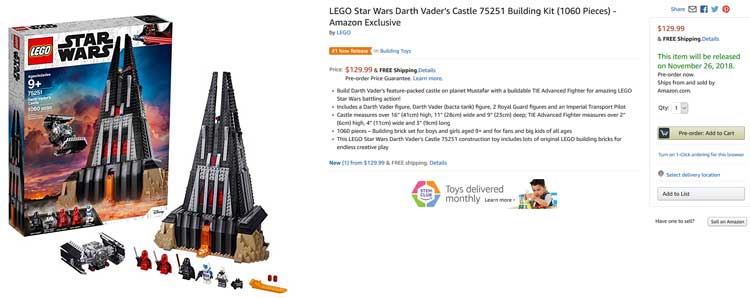LEGO 75251 Star Wars Darth Vader's Castle bei Amazon: Versand am 26.11.