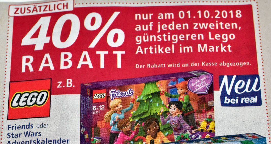 real: 40% Extra-Rabatt auf jedes zweite, günstigere LEGO Set - nur am 01.10.