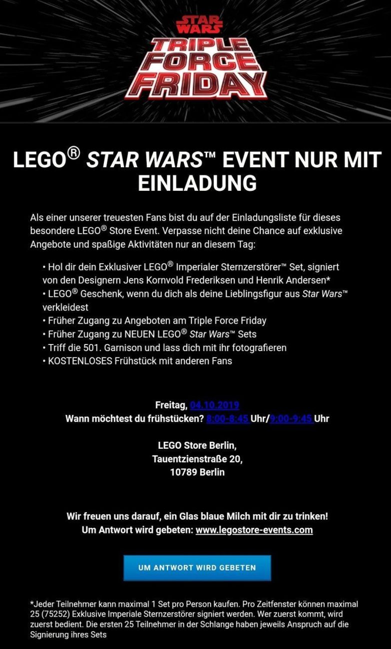 LEGO Star Wars Store Events in Berlin und Hamburg - nur mit Einladung