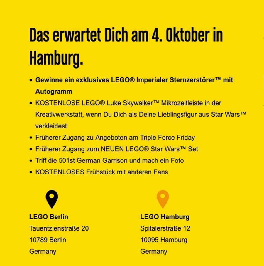 LEGO Star Wars Store Events in Berlin und Hamburg - nur mit Einladung