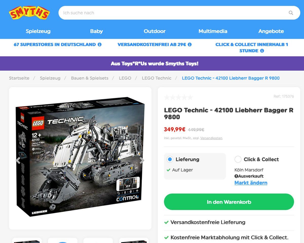 LEGO Technic 42100 Liebherr R 9800: Smyths Toys startet Online-Verkauf