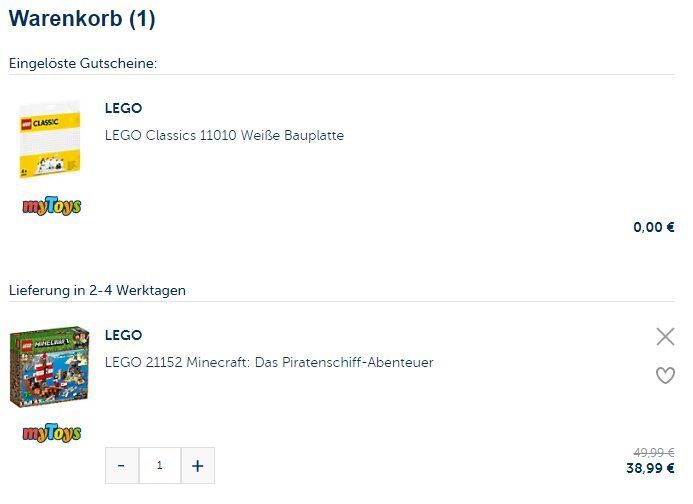 myToys: Gratis LEGO Grundplatte ab 24,99 Euro Einkaufswert