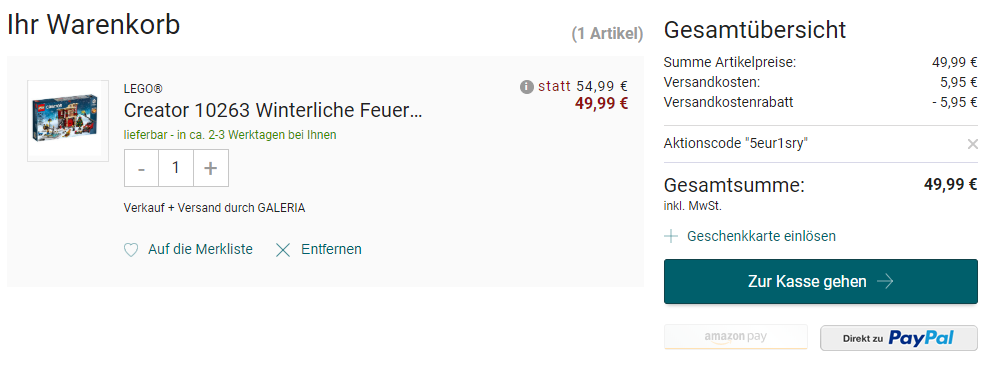 Galeria.de: LEGO Creator Expert 10263 Winterliche Feuerwache für 49,99 Euro