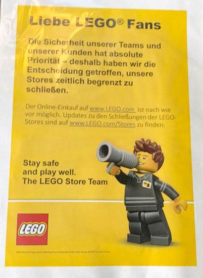 LEGO Stores noch bis mindestens 12. April geschlossen