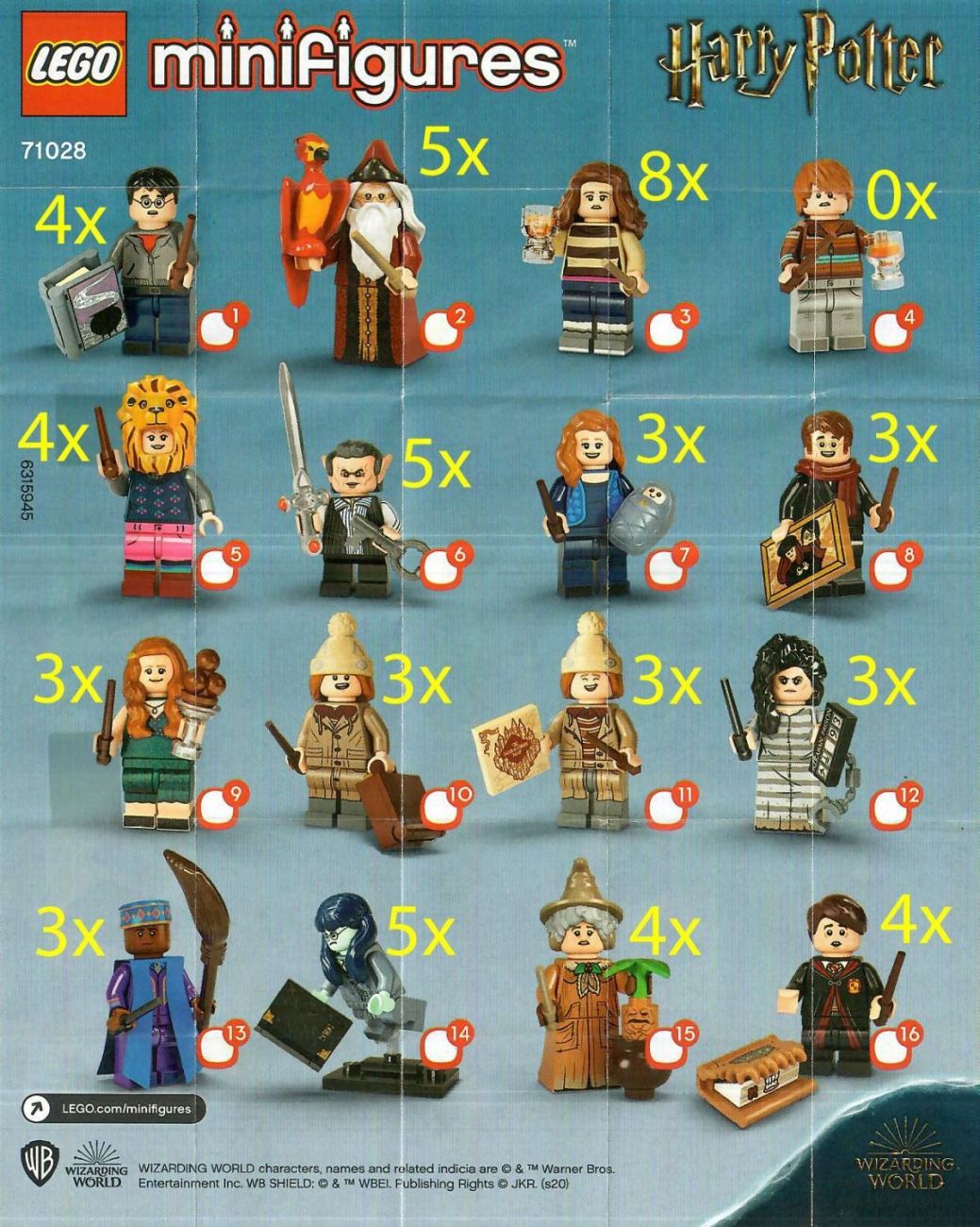 LEGO Harry Potter 71028 Minifiguren Verteilung