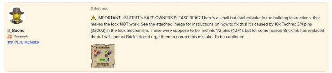 Bricklink 910016 Sheriff-Tresor: Falsche Pins sorgen für Ärger