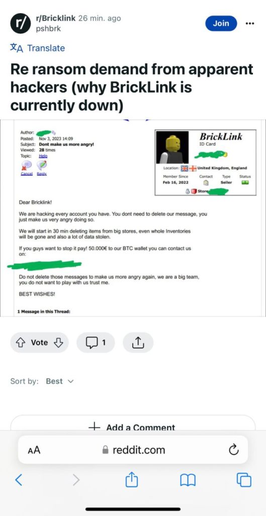 Bricklink offline: Wurde der LEGO Marktplatz gehackt?