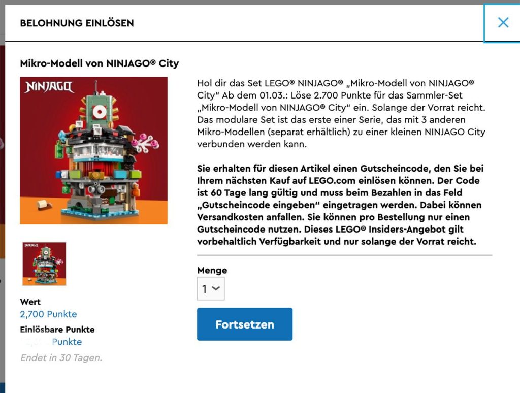 LEGO Ninjago 40703 Micro Set als Insiders Prämie verfügbar