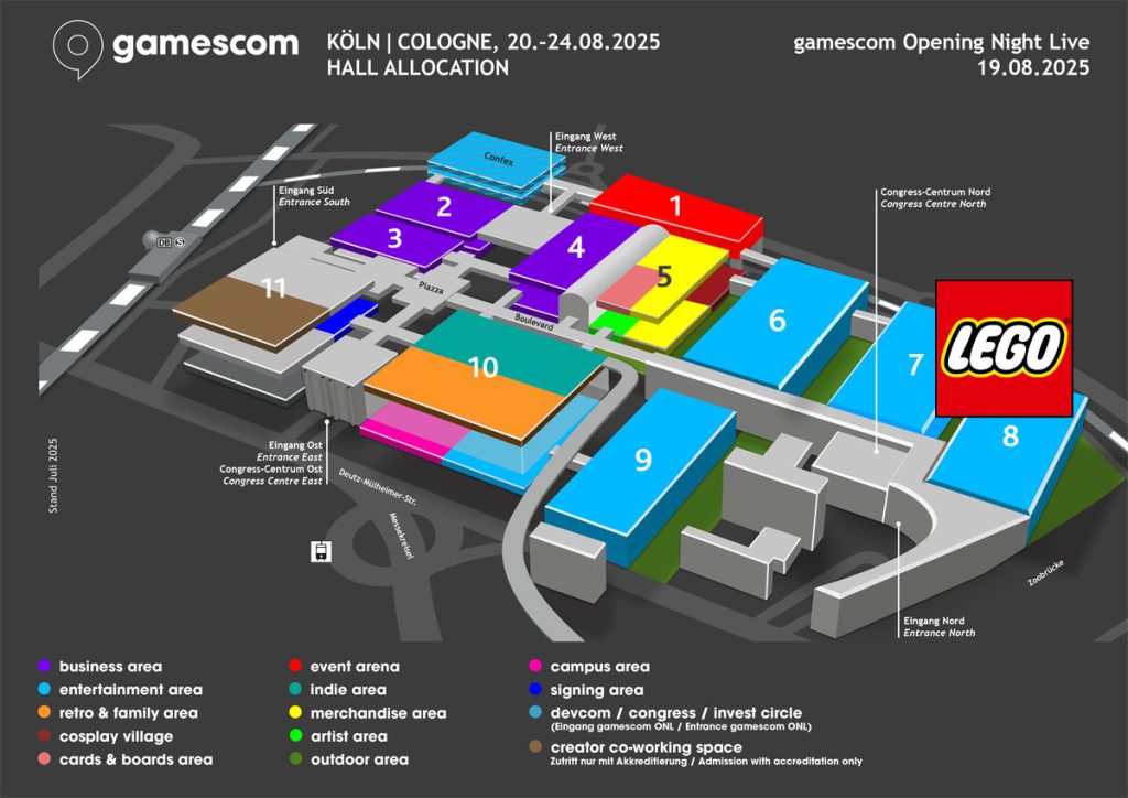 Gamescom 2025 Hallenplan mit LEGO Stand