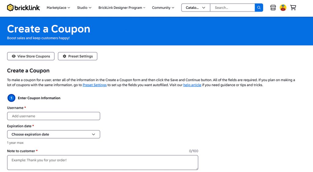 BrickLink Gutschein erstellen