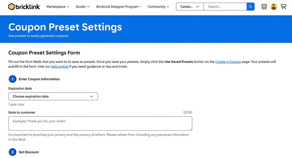 BrickLink Gutschein verwalten