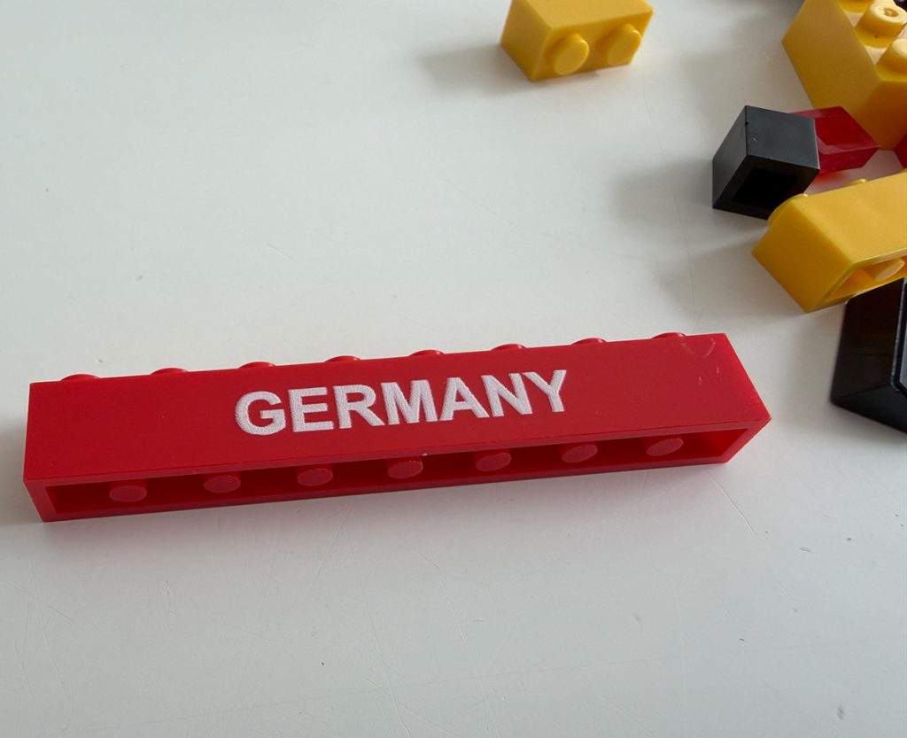 Rossmann Ideenwelt Klemmbausteinebus bedruckter Germany-Stein