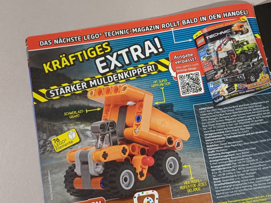 LEGO Technic Magazin 14 Vorschau mit einem Muldenkipper