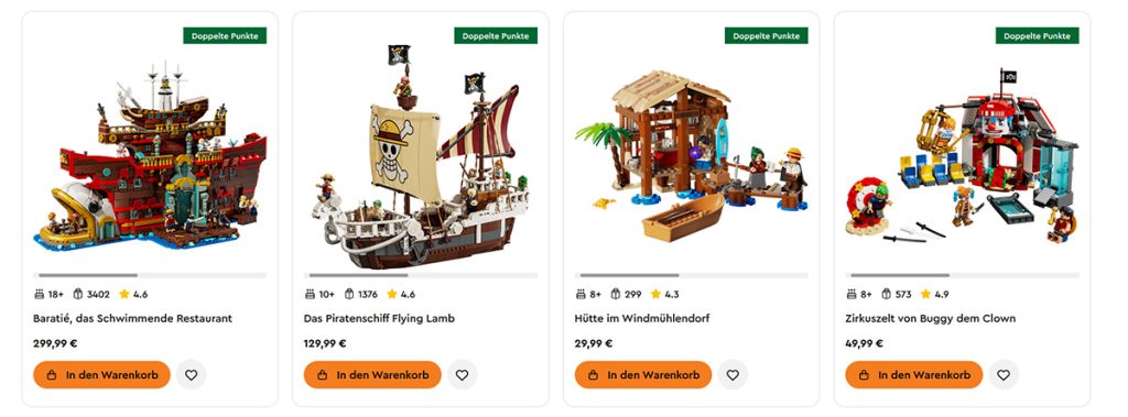 Auf vier LEGO One Piece Sets gibt es aktuelle doppelte Punkte