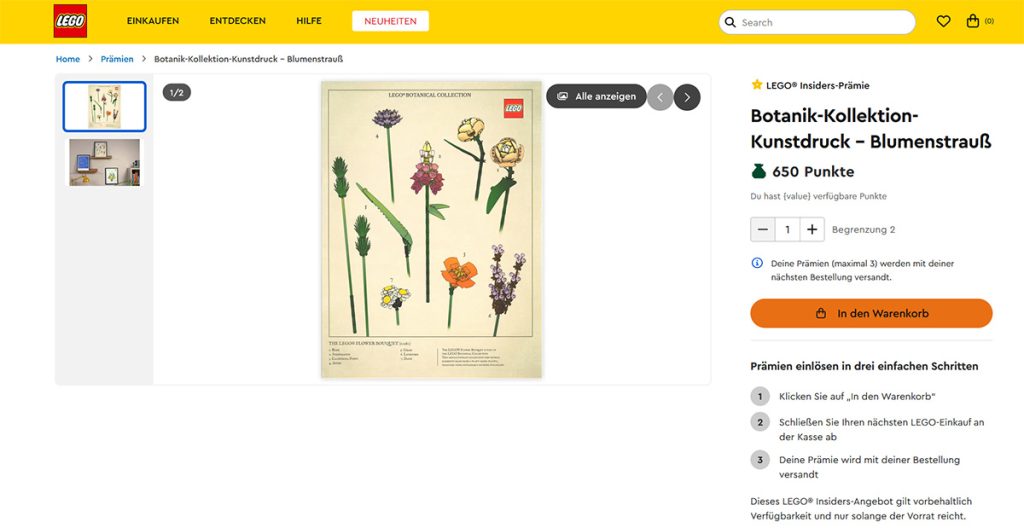 LEGO Insiders Prämie im LEGO Online-Shop
