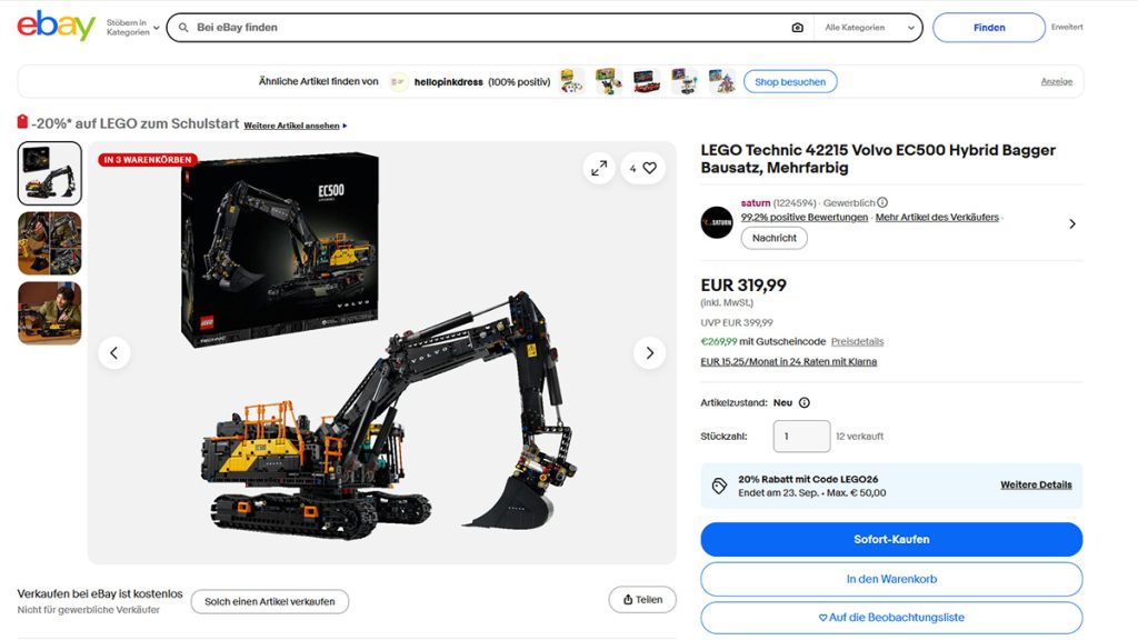 eBay LEGO Rabattaktion zum Schulstart