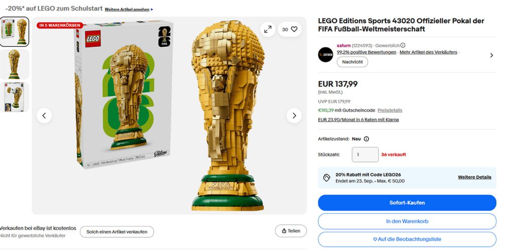 eBay LEGO Rabattaktion zum Schulstart